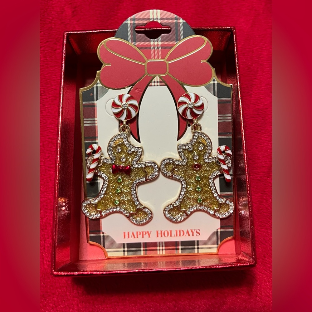 Festive Gingerbread Man Holiday Earrings - Picture 3 of 3